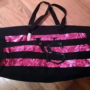 New Victoria's Secret black and pink sequin tote